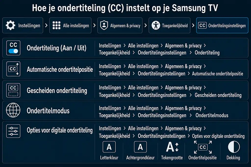 Ondertitels beheren via het Samsung TV-menu